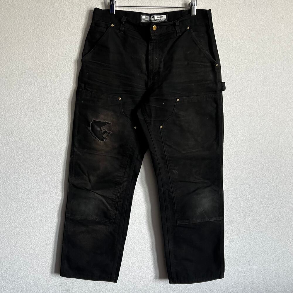 Carhartt B136 BLK faded black double knee work wear carpenter pants